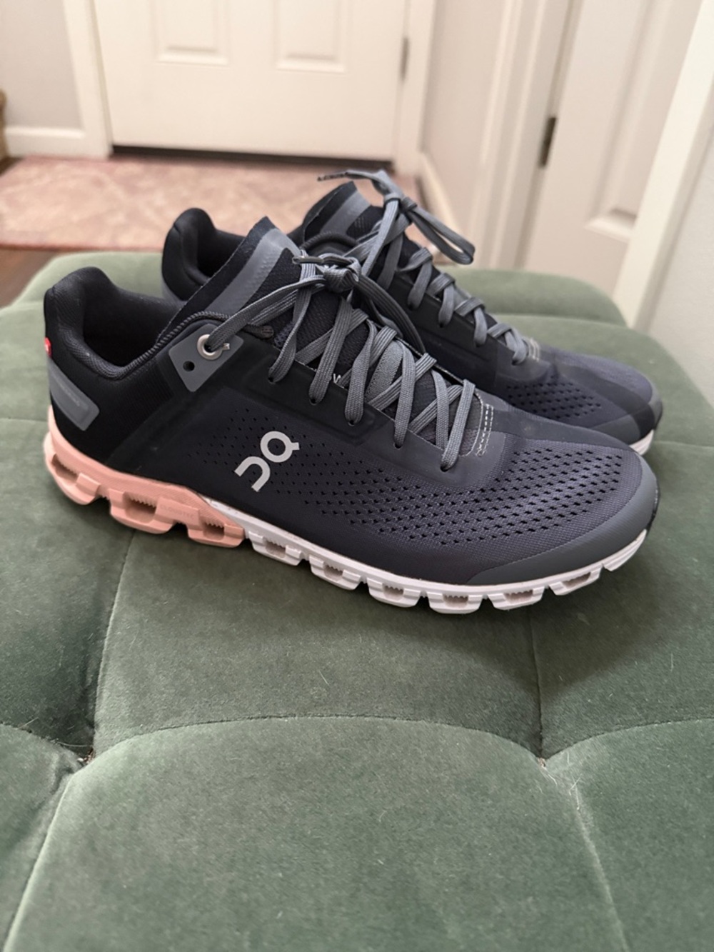On Running Women's Gray & Pink Athletic Running Shoes